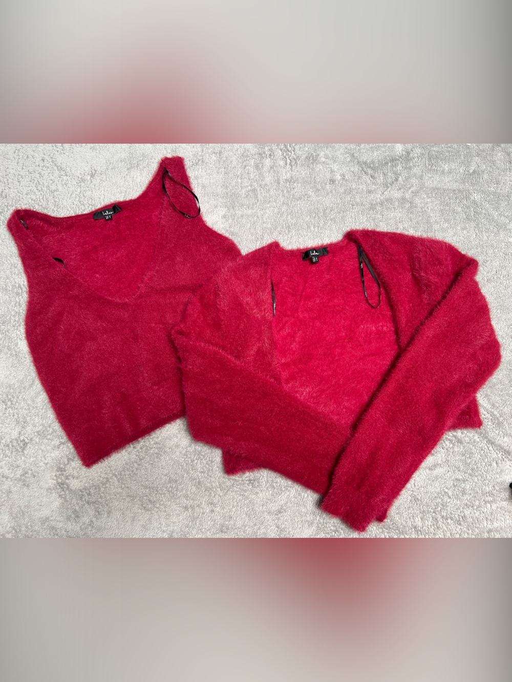 Lulus Red Fuzzy V-Neck Tank with Bolero Sweater/Cardigan